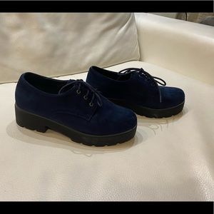 New Oxford suede navy shoes, block heel, platform